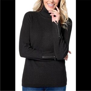 NEW Belle by Kim Gravel Signature Zip Cuff Micro Shaker Sweater Black - Regular‍